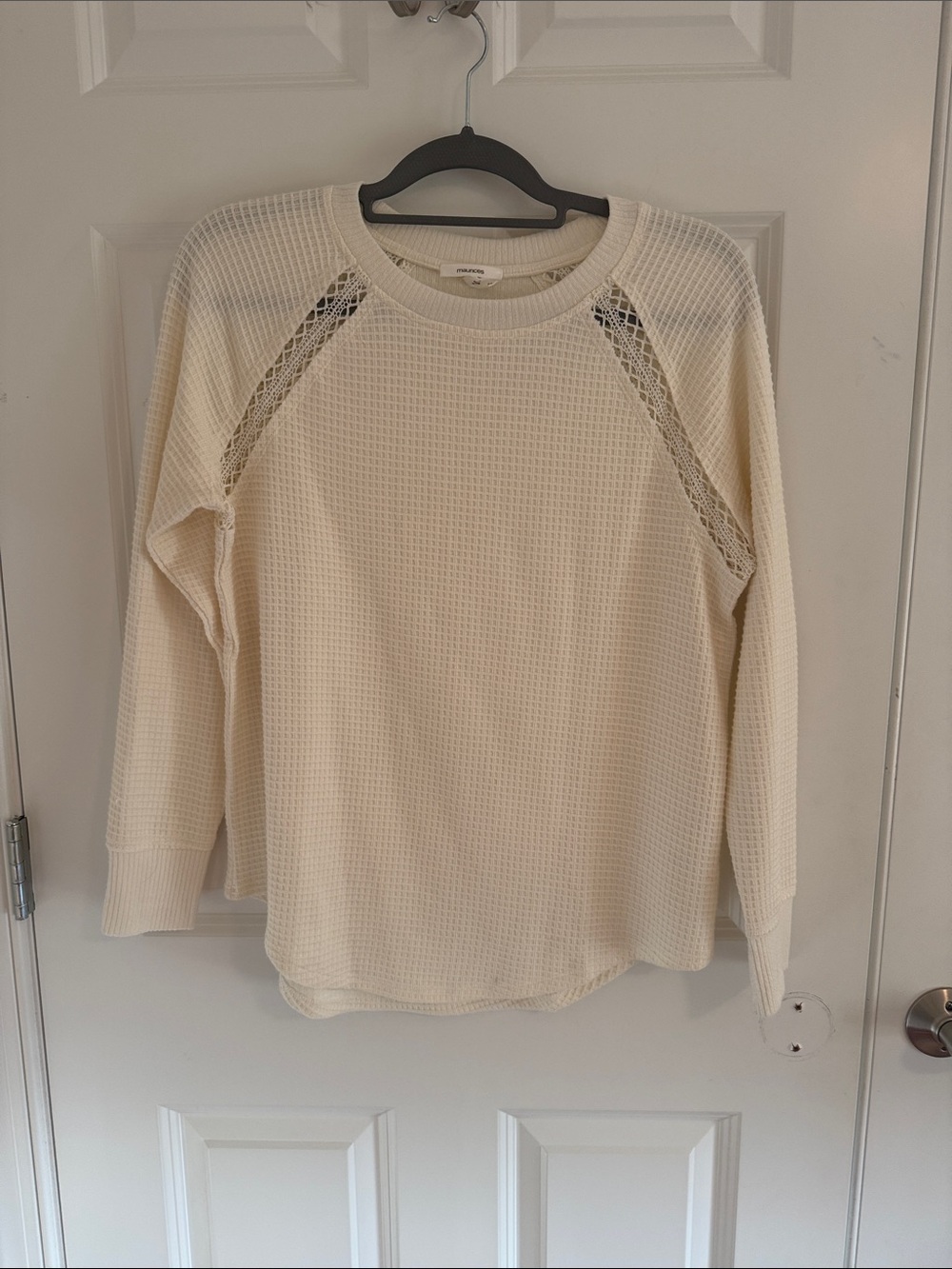 Maurices Cream Open-Knit Waffle Thermal Pullover Small